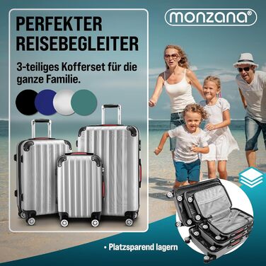 Набір валіз Monzana® 3шт (зелений) M-L-XL з замком, органайзером та вагами - зручні ручки, подвійні колеса, підставка, тріліон, дорожній валіз, валіза з жорстким корпусом, набір валіз, тріліонний набір (срібло)