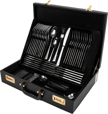 Набір столових приборів на 12 осіб (72 шт.) з нержавіючої сталі, стійкий до миття в посудомийній машині, у кейсі