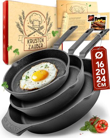 Чавунна сковорода-гриль Krustenzauber 26 см з індукційним дном та двома ручками - рифлена сковорода для смаження, ідеальна для індукційних плит