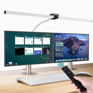 Світлодіодна настільна лампа LED для офісу та дому VATATO Doppelkopf 24W 80см з диммером, кріпленням на стіл, захистом очей та пультом ДУ. 5 кольорів, 5 рівнів яскравості, біла.