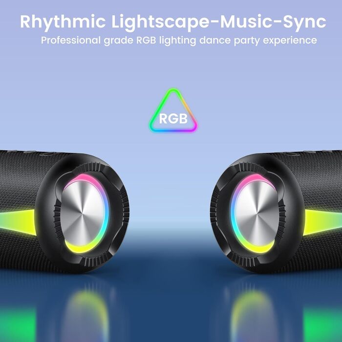 Bluetooth колонка 2026 з RGB підсвіткою, портативна, водонепроникна IPX7, з мікрофоном, для дому, саду та подорожей - антрацит