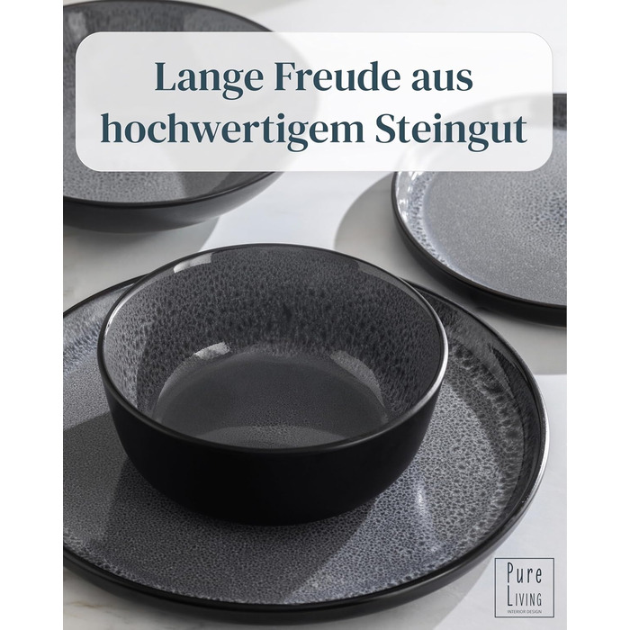 Набір посуду з кераміки Pure Living Ibiza 36 предметів (12 осіб), сірий колір