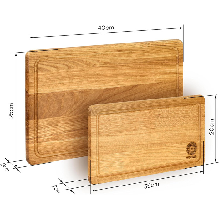 WDOMA Cutting Board Set - Oak Wood - 2-Piece Set - 40x25 / 35x20 - XL/L Cutting Boards - Wood Board for Kitchen - Cutting Board Wood - Wooden Cutting Board - Kitchen Wood Board