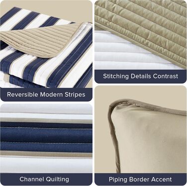 Комплект постільної білизни Comfort Spaces Verone, 2-елементний: ковдра та покривало, мікрофібра, смугастий, гіпоалергенний, блакитно-білий, Twin/Twin XL