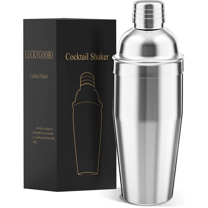 Cocktail Shaker, 750 ml Martini Shaker, Food-Grade Stainless Steel, Martini Mixer, Integrated Strainer, Luckygoobo Drink Shaker, Bartender Set, Gifts.