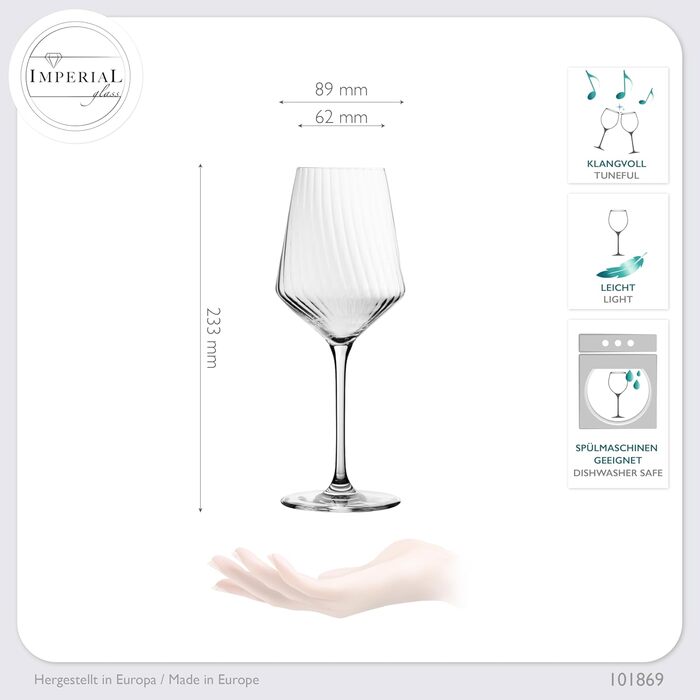 Набір келихів для білого вина 'London' 460мл, 6 шт. з кристалічного скла, рельєфні, для Різлінг, прозорі