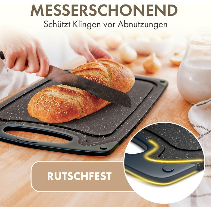 Набір дерев'яних обробних дощок Blumtal (S/M/L) - 3 шт. з канавками для соку та ручкою, BPA free, міцні, чорні