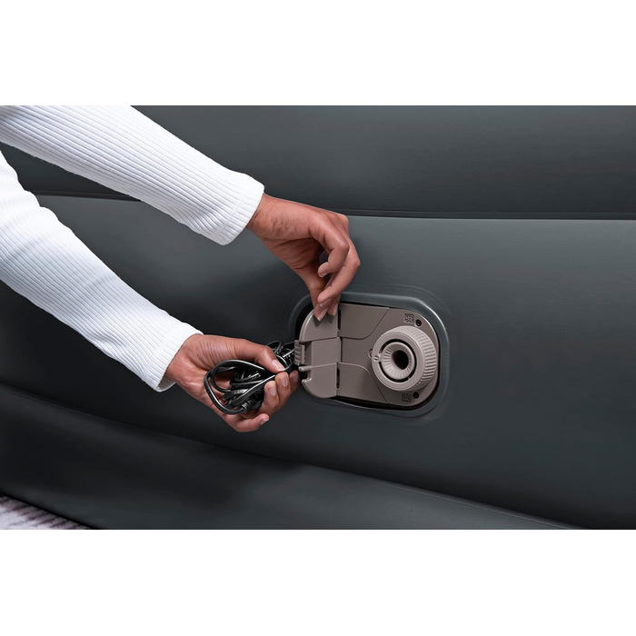 Надувний матрац Novaluxe з електронасосом та подушкою, сірий 203x152x56 см