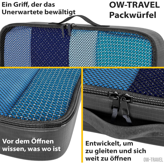 Органайзери для валізи OW-Travel: 2 середні + 2 великі. Набір для пакування речей, чорний. Кубики для подорожей, органайзери для одягу.