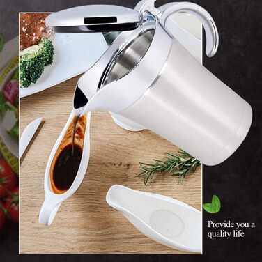 Saucepan with Lid, Sauce Serving Pitcher, Double-Insulated 304 Stainless Steel Saucepan for Coffee, Cream, Salad Dressing, Pudding Milk (Large 750ml)