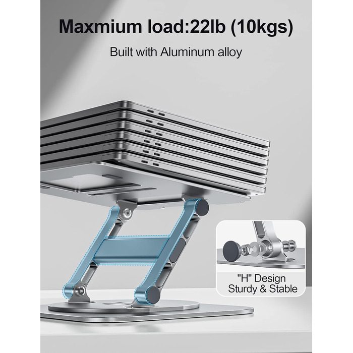 MCHOSE Adjustable Laptop Stand - Ergonomic Aluminum Laptop Riser for Desk - 360° Rotation - Compatible with MacBook Air & 10-17' Laptops