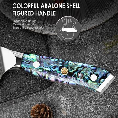 Ніж Santoku з дамаської сталі 18 см: преміум якість, VG-10 сталь, ручка з мушлі Абалоне, подарункова коробка