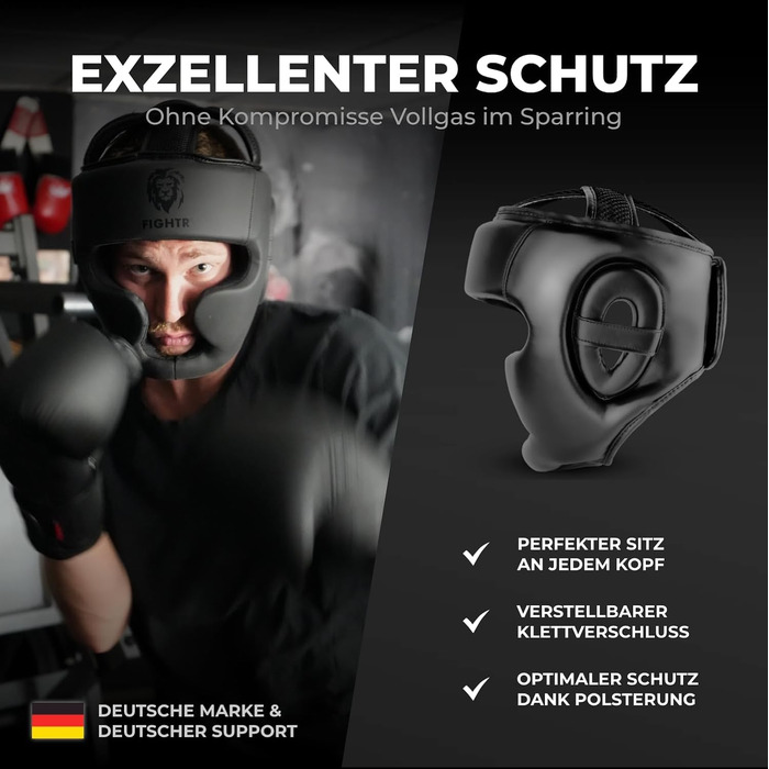 FIGHTR® Adjustable Headguard - Premium Boxing Helmet for Sparring | MMA, Muay Thai, Kickboxing & Combat Sports (L-XL, Black)