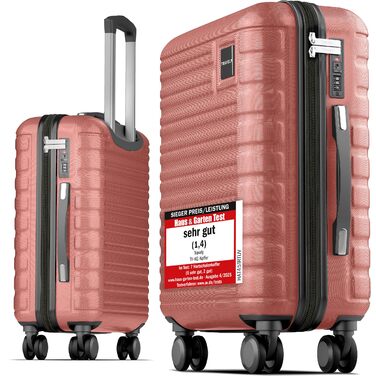 Чемодан ручної поклажі Travely Premium 55x40x20cm, 36L, Roségold (рожеве золото) з TSA замком та плавними колесами, підходить для Ryanair, Lufthansa, Eurowings