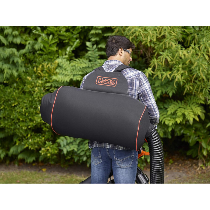 Black+Decker 3-in-1 Electric Leaf Blower/Vacuum BEBLV301 (3,000 Watts, with Shredder + attachable leaf rake, 72L collection bag backpack - high blowing speed & adjustable suction power)