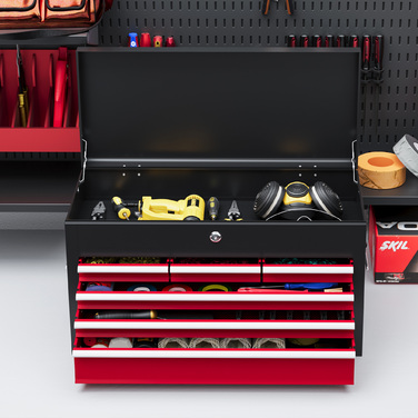 HOMCOM Tool Case Tool Box with 6 Drawers, Lock, Tool Box Handle, Tool Chest, Steel, Red+Black, 60x26x34cm | Aosom