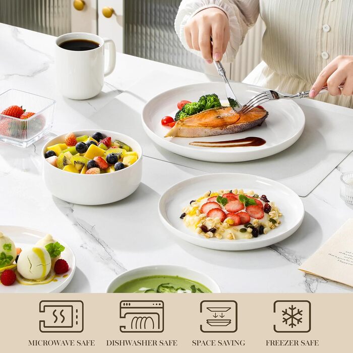 Набір кавових чашок MALACASA LUNA, 6 шт., 300 мл, порцеляна. Чашки для кави, чаю, соку, лате, капучино, какао. Можна мити в посудомийній машині та використовувати в мікрохвильовці. Білий колір.