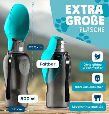 Набір з 2 шт. туристичних собак-пляшок 800 мл з щіткою для зубів | Пляшка для собак преміум-якість, 800 мл, не протікає | Турецька якість