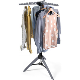 Tatkraft Art Moon Palm - Clothes Rack, Stable, Folding, Ironing Clothes Rack, Capacity 30 kg or 42 Clothes Hangers, Stainless Steel, Compact Foldable, (Grey)