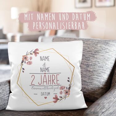 Pillow Wedding Day Cotton Wedding - Customize with Name & Date - 2 Years of Marriage, Wedding Gift, Anniversary, Engagement - Fluffy White Pillow, 40x40 cm | Personalized