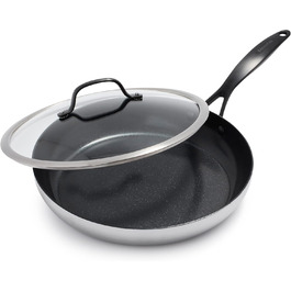 Набір сковорідок GreenPan Venice Pro Noir 26см та 30см, нержавіюча сталь, антипригарне покриття Ceramic, чорний матовий ручка, без PFAS, для індукційних плит, можна мити в посудомийній машині, термостійкий, срібний набір сковорідок