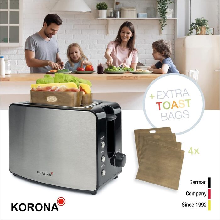 Тостер Korona 21250 з двома слотами | Для приготування тостів та сендвічів | З насадкою для бургерів XXL