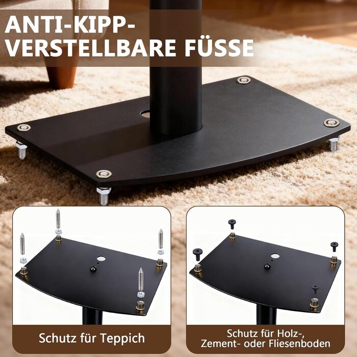 Підставка для акустики 65-85 см, регульована по висоті, дерев'яні підставки для сателітної акустики 4-10 дюймів, 20 кг вантажопідйомність, набір 2 шт. (Чорний - Метал)