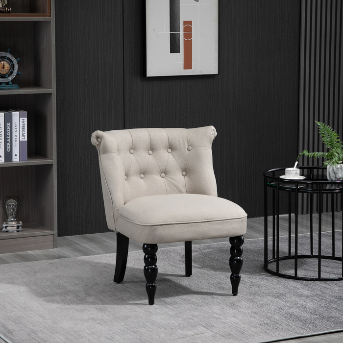 HOMCOM Vintage Armchair, Recliner Chair, Upholstered Chair 67x67x78 cm, Linen Cover, Wooden Frame, Beige and Black, ideal for Dining Room & Living Room