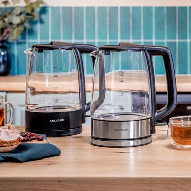 Cecotec ThermoSense 1.7L Electric Kettle - Borosilicate Glass, 2200W, 360° Swivel Base, LED Indicator, Safety System