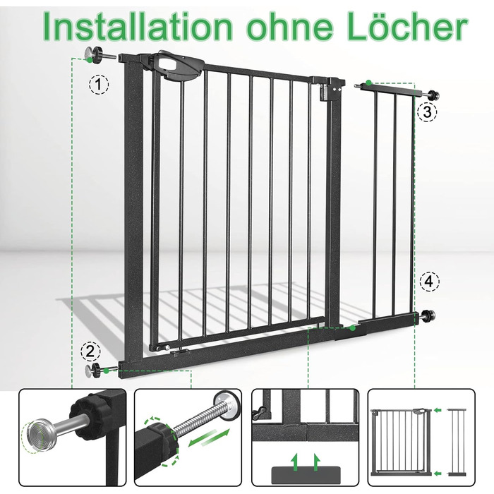 Захисне ворота для сходів без свердління, 75-85 см, автоматичне закриття, безпечне дитяче ворота для дверей, 180° відкривання, білий колір (чорний, 105-115 см)