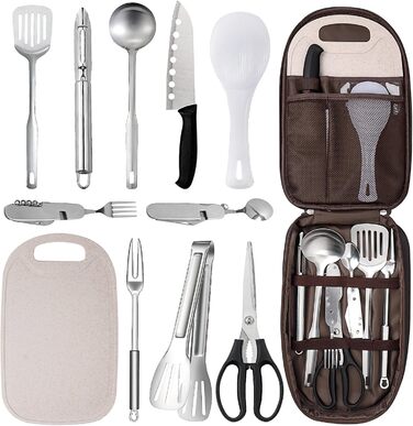 Набір посуду для кемпінгу на 10 осіб з нержавіючої сталі, легкий, з сумкою для зберігання. Ідеально для відпочинку на природі, пікніків, подорожей та кемпінгу.