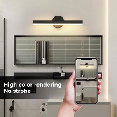 LED дзеркальна лампа Riserva 12W для ванної кімнати, поворотна 300°, 38 см, чорний колір, 3000K, для туалетного столика