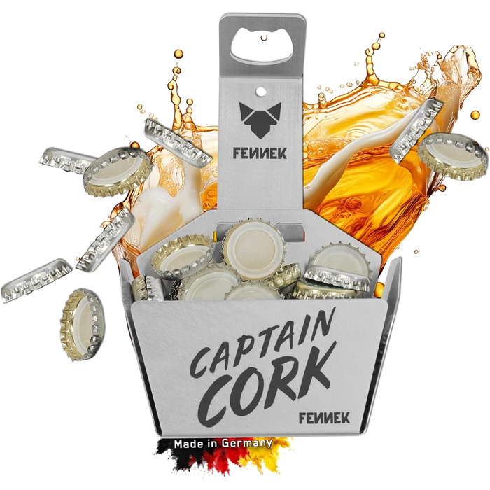 FENNEK Captain Cork | Bottle Opener with Basket | perfect for every outdoor kitchen, bar, workshop, and party cellar | made of stainless steel | Made in Germany