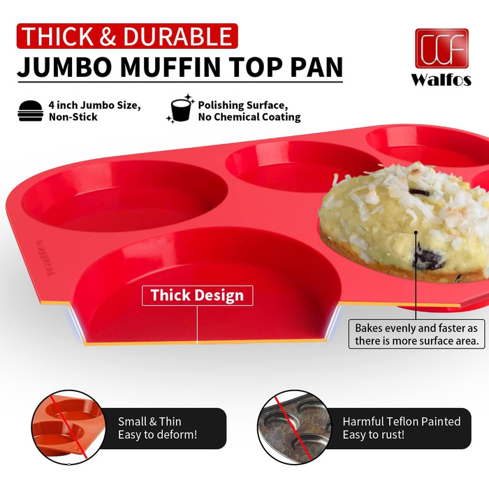 Premium Silicone Yorkshire Pudding Tray, Non-Stick Muffin Top Baking Mold, Muffin Tops and More, Food Grade and BPA-Free (1 Silicone Muffin Top Pan)