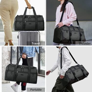 Lubardy Sports Bag/Duffle Bag Large 40L Waterproof with Sports Towel, Shoe Compartment, Wet Compartment, Weekender, Swim Bag, Training Bag, Gym Bag for Women and Men, Black