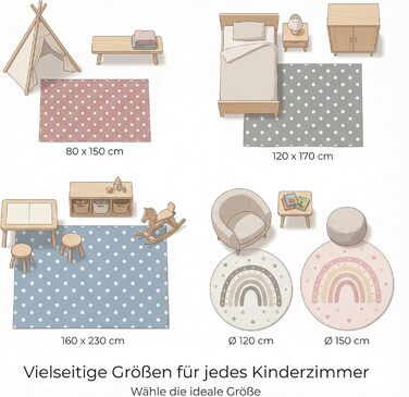 Дитячий килим Kinderteppich DOTS бежево-рожевий 80x150 см, Öko-Tex, для дівчаток, в дитячу кімнату