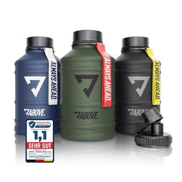 Фляга спортивна металева 2.2 л ABOVE Edelstahl - BPA-free, герметична, міцна - для фітнесу, спорту, туризму, подарункова коробка, чорна