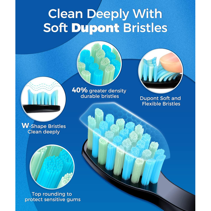 Електрична зубна щітка Demita зі звуковими вібраціями, 8 насадок, 40000 VPM, 5 режимів, швидка зарядка (30 днів роботи), чорний (S1)