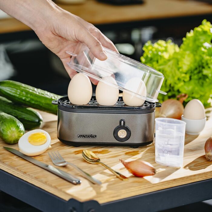 Електричний яйцеварка Mesko MS 4485: 1-3 яйця, напівтверді/тверді, режим приготування, мірний стакан, індикатор, автовимкнення