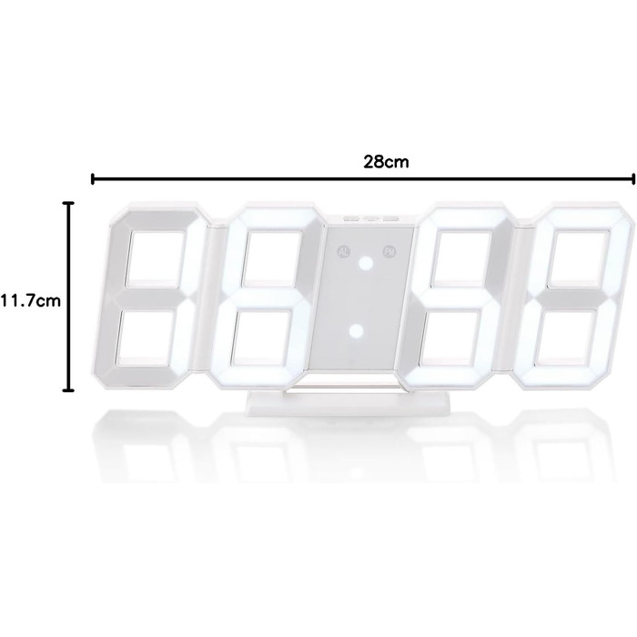 Lunartec Digital Clock Wall: Digital Jumbo LED Table & Wall Clock, 3D, Alarm Clock, Dimmable, 28 cm (Digital Clock for Placement, 3D Clock, Illuminated)