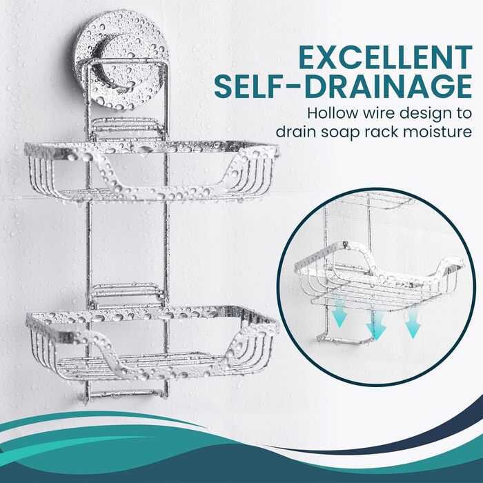 TAILI Shower Soap Dish with Drain and Hook, MAX Holds 5 KG, Stainless Steel Soap Dishes No Drilling Required, Bathroom Soap Holder Wall Mount, Double Soap Holder with Suction Cup, Sponge Holder, Silver