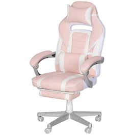 HOMCOM Gaming Chair with Footrest, Height-Adjustable Desk Chair with Head and Lumbar Cushion, Swivel Gaming Recliner with Adjustable Backrest, Faux Leather, Up to 120 kg, Pink | Aosom