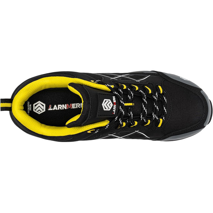 Робочі черевики LARNMERN для чоловіків та жінок. Безпечні черевики SRC, антистатичні, зі сталевим підноском, протипрокольні, легкі, комфортні, дихаючі (43.5 EU, жовті)