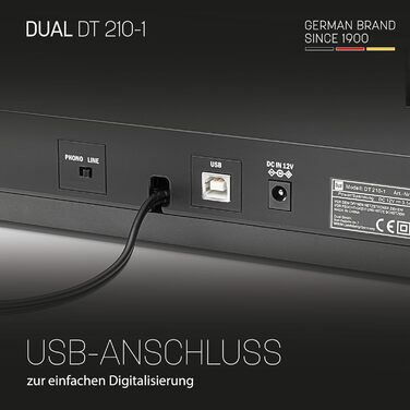 Програвач вінілу Dual DT 210-1 USB: 2 швидкості, магнітний звукознімач, ремінний привід, USB для оцифрування, чорний