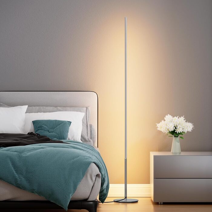 LED торшер Edishine для вітальні, спальні, офісу, 146 см, регулювання яскравості, тепле світло 3000K, з вимикачем на ніжці, срібний (2 шт.)