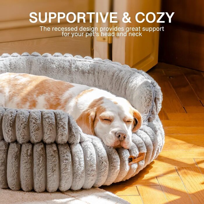 М'яке кругле ліжко для котів та собак, ліжко для домашніх тварин MEWOOFUN (Сірий, S)