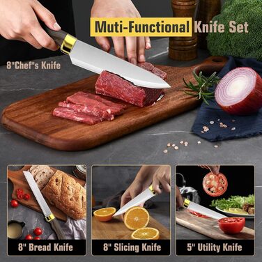 Набір кухонних ножів Meleho 7 предметів: професійний набір з нержавіючої сталі, ніж для кухні, з мийкою та подарунковою коробкою