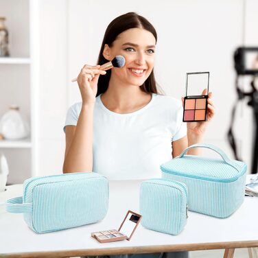 Набір косметичок для жінок: 3 шт. для макіяжу, подорожей та щоденного використання (блакитний)