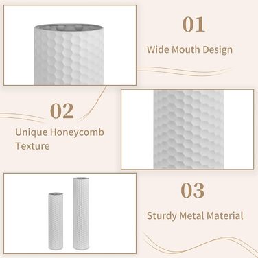 Large Floor Vase: 70/55 cm Tall Floor Vase Set of 2 Metal Floor Vase for Living Room Modern Honeycomb Floor Vase Large Vases for Floor for Dining Room Bedroom Corner Hall Office (White)