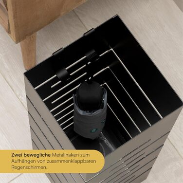 Підставка для парасольки Baroni Home з сучасним дизайном, метал, геометрія, з гачками та знімним піддоном, чорний, 15,5x15x49 см